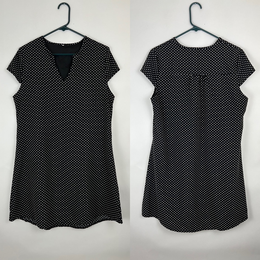 EUC shift dress black with white polka dots cap sleeves L